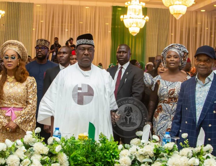 L-R: Minister of Women Affairs, Barr. Uju Kennedy-Ohanenye; Secretary to the Government of the Federation, Senator George Akume, and CEO of Atlas Oranto Petroleum, Chief Arthur Eze during the "Empower-Her: Nigeria for Women Farming, Health, Empowerment, Justice, Education and Fundraising Program" by Federal Ministry of Women Affairs on Tuesday in Abuja.